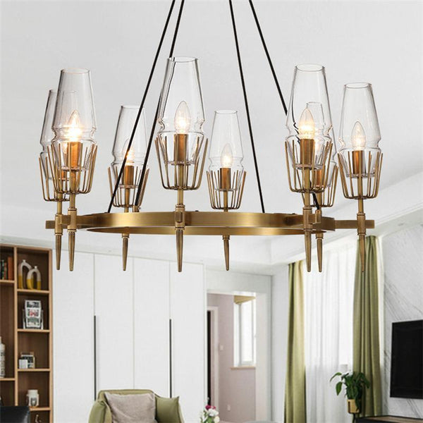 Water Pattern Glass Brass Chandelier