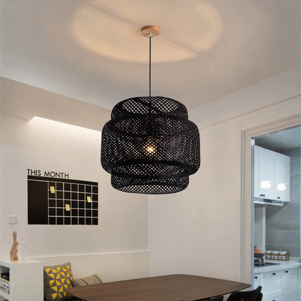 Handwoven Bamboo Pendant Light Boho Lighting Fixture