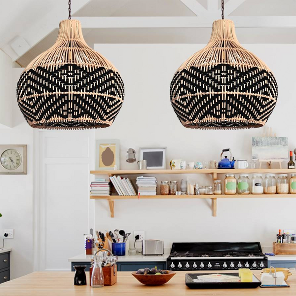 Vintage Farmhouse Handwoven Rattan Pendant Light