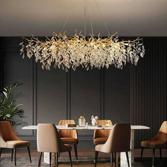 Tree Branch Chandelier Crystals on Dining Room Table