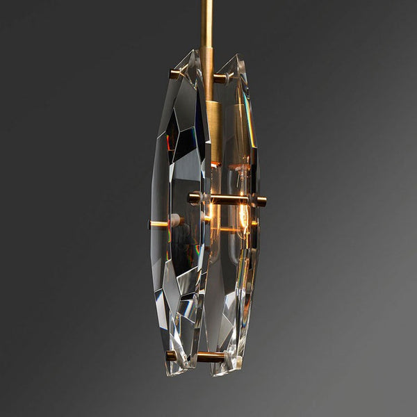 Yager Faceted Smoke Brass Crystal Pendant Lighting