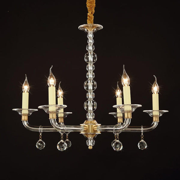 American Country Style Crystal Candle Chandelier With 6 Lights W27"