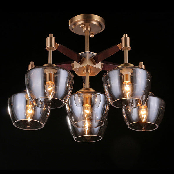 American style creative ceiling lamp made of copper and glass with 6 lights W26"