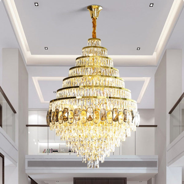 Tabby Crytal Luxury Chandelier For Foyer Staircase/ Entryway In Brass