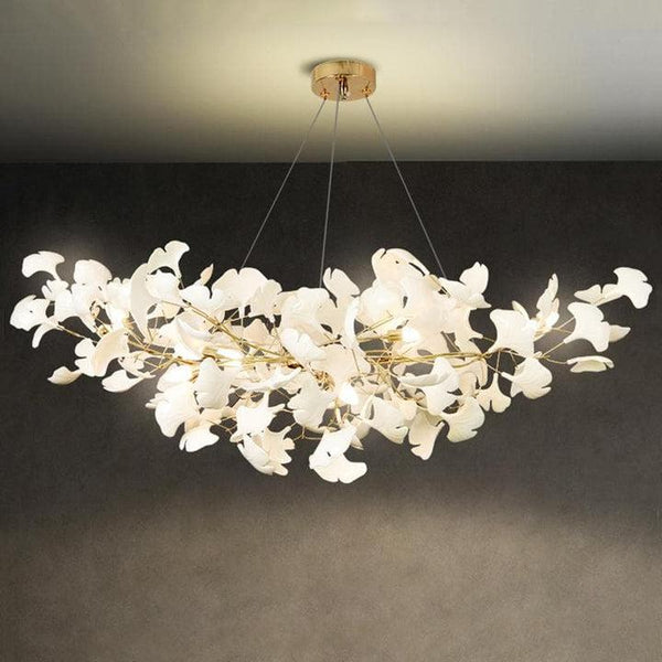 Porcelain Linear Gold Ginkgo Chandelier