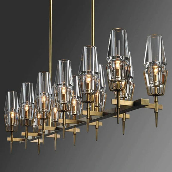 Water Pattern Rectangular Glass Brass Chandelier 47"/ 60"